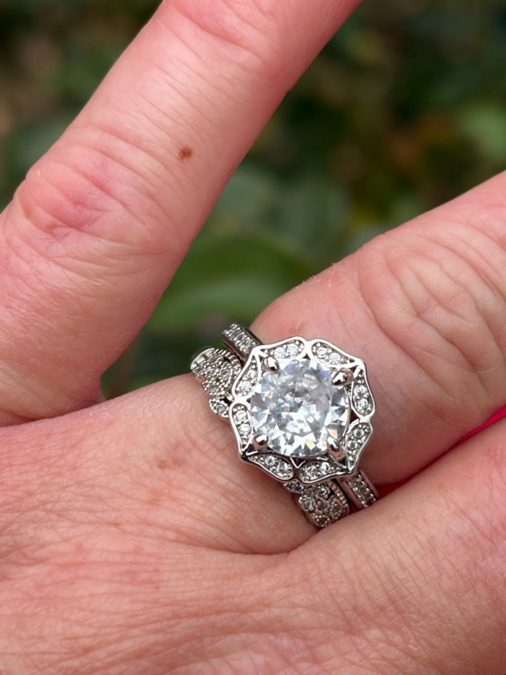 Floral Halo Moissanite GrA Certified  wedding set  Ring - platinum size 7